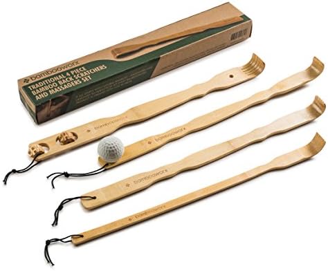 BambooWorx 4 Piece Conventional Again Scratcher and Physique Leisure Massager Set for Itching Reduction