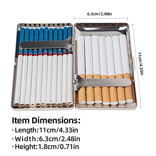 Image of Retro Metal Cigarette Case - Women and Men ，Portable Pocket Carrying Cigarette Box Case-Double Sided Spring Clip Open Pocket，Holds 14 Regular Size Cigarettes for 100mm Cigarettes (Silver)