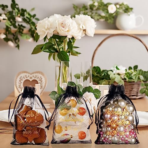 Image of Riakrum 100 Pcs Sheer Organza Bags Wedding Favor Mesh Drawstring Bags Thank You Gift Bag for Guests Candy Candy Gift Bag for Wedding Favors, Bridal Shower, Anniversary, Birthday(4 x 6 Inch,Black)