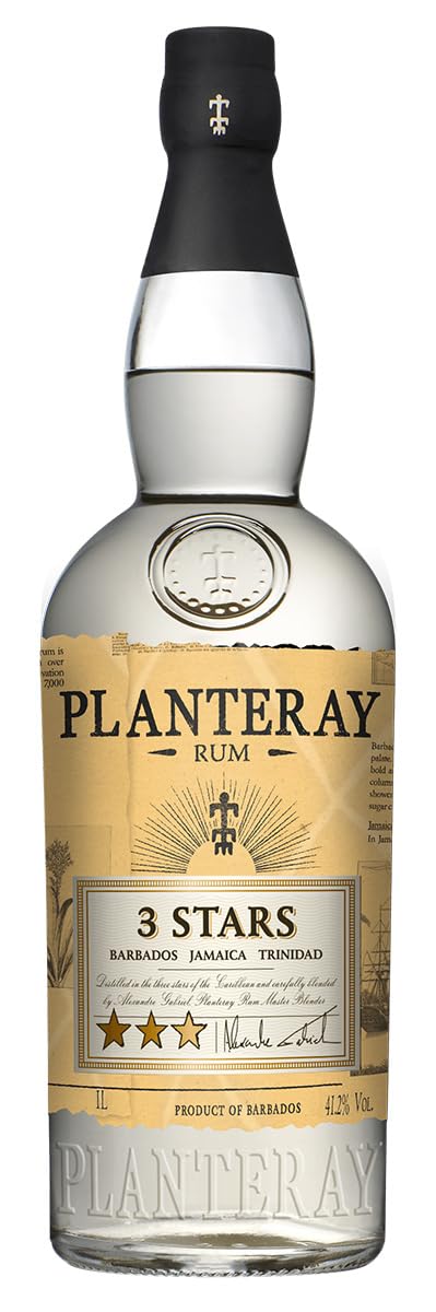 PLANTERAY RUM - 3 Stars - Weißer Rum - LITERFLASCHE - Herkunft: Trinidad, Barbados und Jamaika - Goldmedaille bei den Spirits Business Rum and Cachaça Masters 2024-41,20% Alkohol - 100 cl
