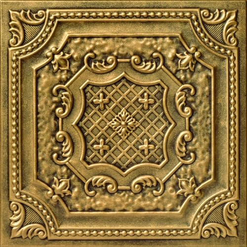 À LA MAISON CEILINGS R126 Bijou and Bee Bee Foam Glue-up Ceiling Tile (21.6 sq. ft./Case), Pack of 8, Antique Gold
