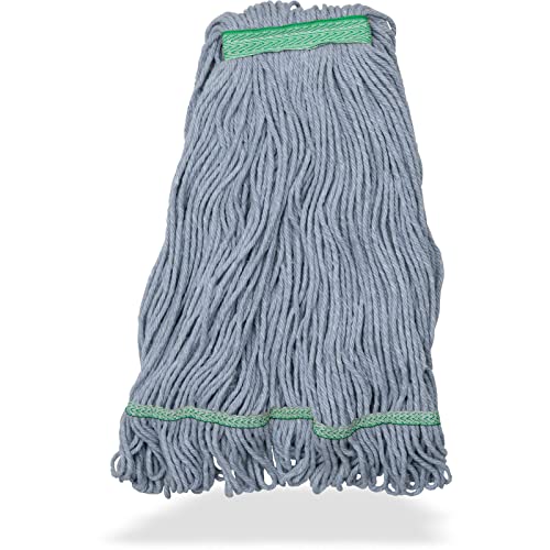 Image of SPARTA Flo-Pac Acrylic Mop Head, Loop-Ended, Narrow Band with 1 inch Green Band for Organized Cleaning, Medium, Blue, (Pack of 12)