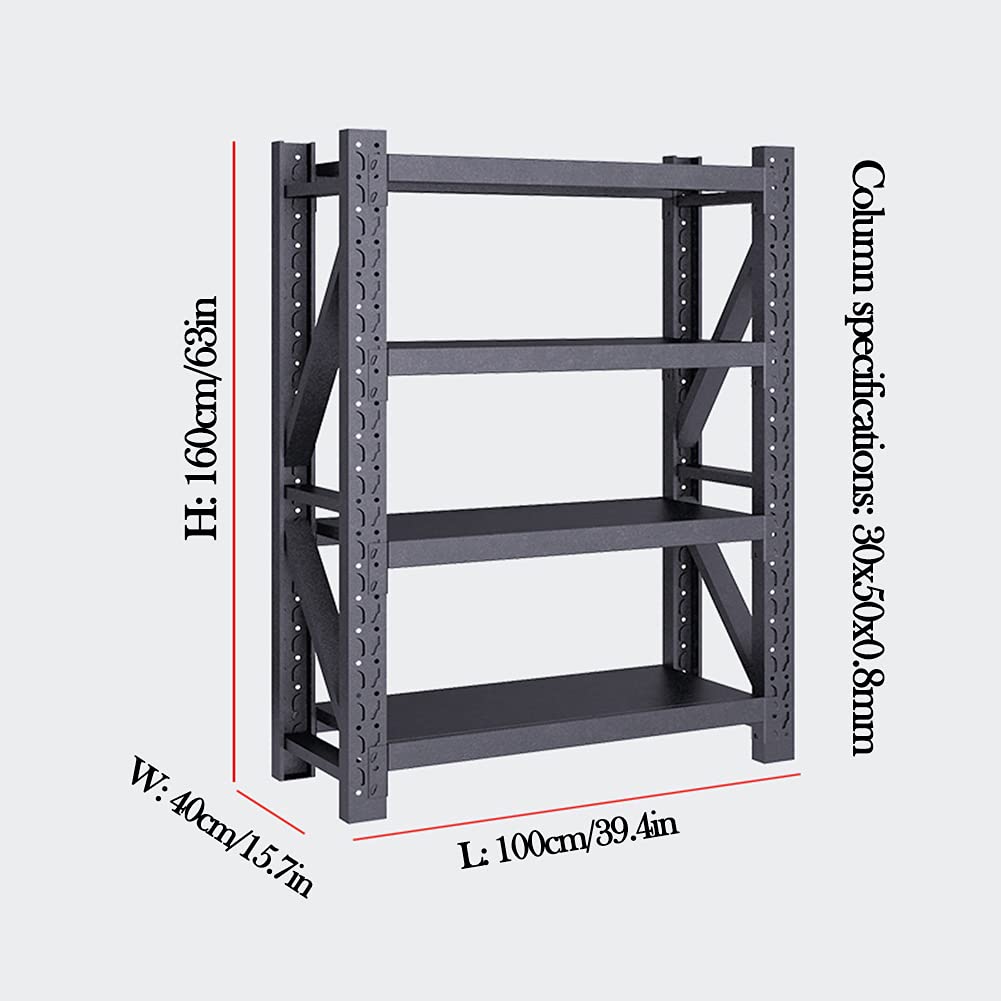 Scaffale Modulare per Carichi Pesanti, Nero, 4 Ripiani (180 kg a Ripiano) – capacità di Carico 720Kg, Scaffalatura Multifunzionale in per Garage, Cucina, Soggiorno, Casa