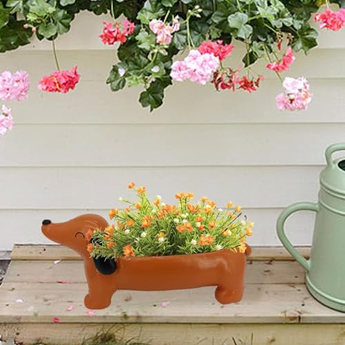 HOMEMOOD Dachshund Dog Resin Planter Urn Adorable Sausage Dog Flower Pot Home and Garden Decor