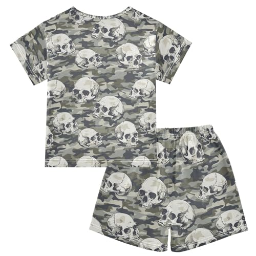 ALAZA Skulls Camouflage Pajama Set Short Sleeve Sleepwear Soft Lounge Nightwear2
