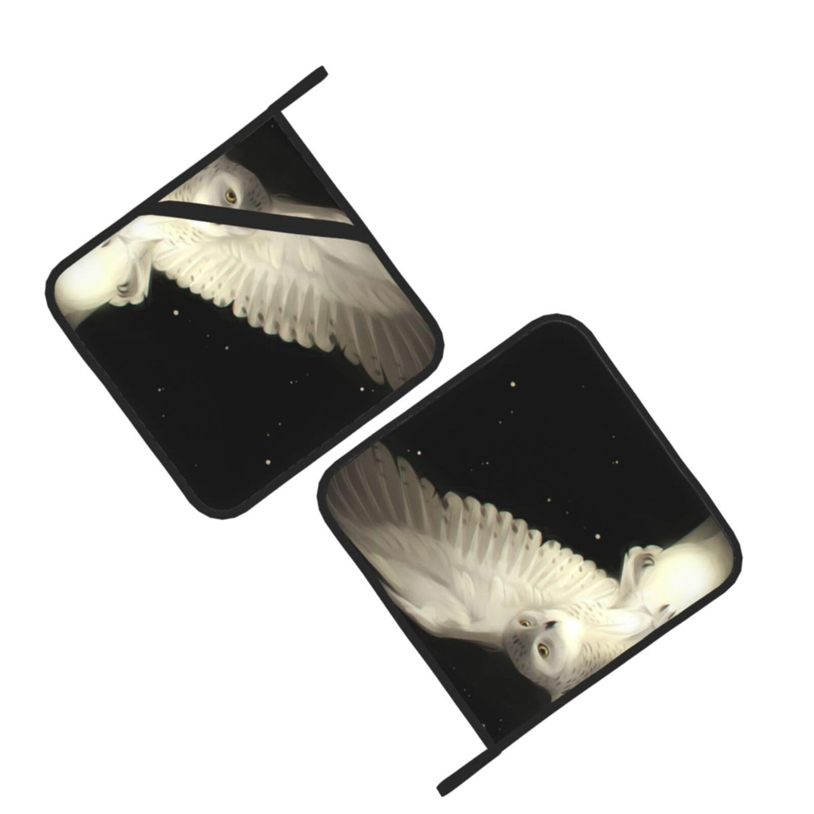 White Owl Printed Oven Pot Holders Set of 2 Pcs Heat Resistant Kitchen Microwave Potholders for Cooking Baking Grilling