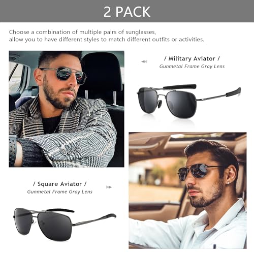 SUNGAIT Military Style Polarized Pilot Aviator Sunglasses and Square Aviator Sunglasses for Men UV400 Protection3