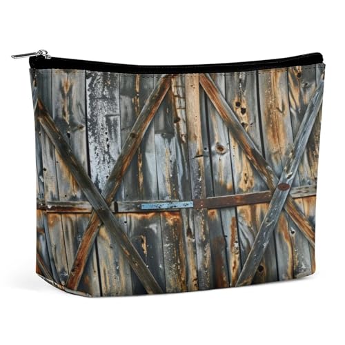 Neceser rústico de Piel sintética con diseño de Puerta de Granero para Mujer, Neceser de Viaje portátil con Cremallera, Bonito Neceser, Regalo Ideal para niñas, Mujeres y mamás.