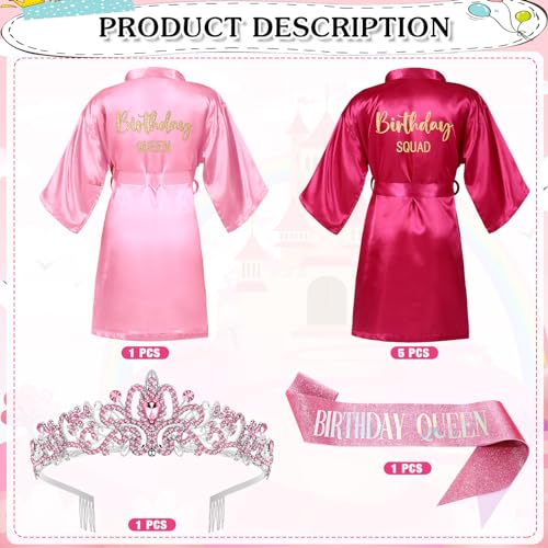 8 Pcs Sleepover Spa Party Favors for Women - Birthday Queen & Squad Robes with Crown & Sash2
