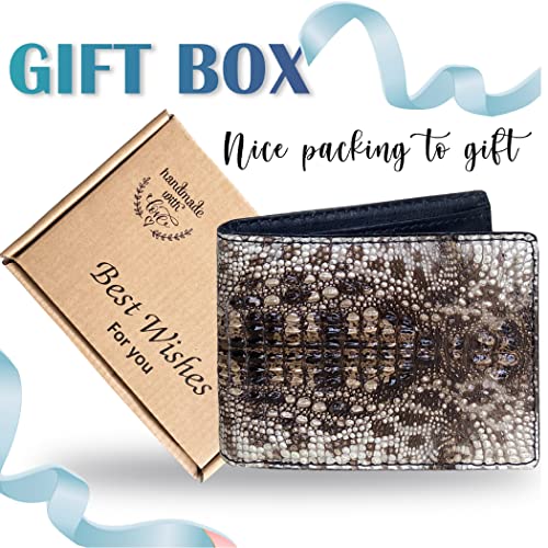 Image of HATA Men Leather Bifold Wallet RFID Blocking Front Pocket Exotic Billfold Handmade Gift For Birthday Wedding Anniversary Father's Day