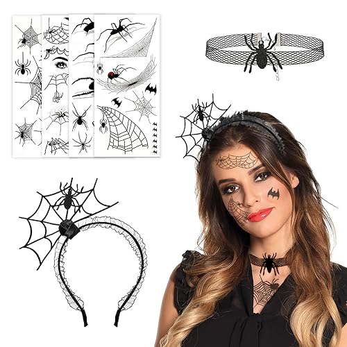LICHENGTAI Cerchietto di Halloween Fascia per Capelli di Halloween con Velo Nero Lungo Corona di Fiori per Capelli Cerchietto Floreale Donna Giorno dei Morti Copricapo Accessori per Capelli Donna