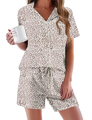 Image of Ekouaer Pajamas Set for Women Short Sleeve Sleepwear Button Down Pjs Soft 2 Piece Lounge Sets XS-XXXL