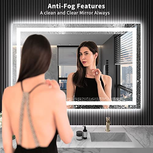 LOAAO 48X32 LED Bathroom Mirror with Lights, Anti-Fog, Dimmable, Backlit + Front Lit, Lighted Bathroom Vanity Mirror for Wall, Memory Function, Tempered Glass (Safe to Use)