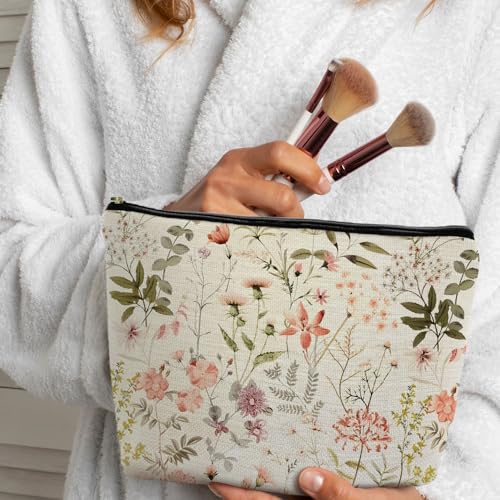 Floral Flower Makeup Bag, Cosmetic Bag for Women, Small Makeup Bag for Purse, White2