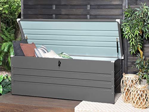 Beliani Große Metall-Gartentruhe 600 l grau Kissenbox Auflagenbox für die Terrasse wasserdicht Aufbewahrungsbox… – Bild 3