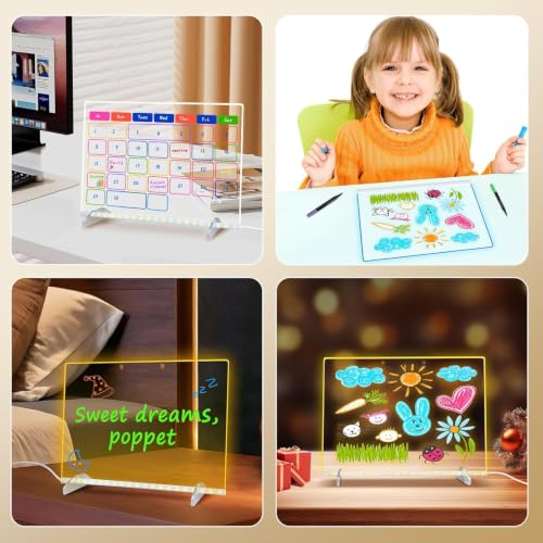 LED Note Board with 8 Colors 6 Modes -13.7"X10" Acrylic Dry Erase Board, Led Drawing Board Includes Adapter, 14 Markers, Tracing Paper, Sketching Gifts for Kids/Girls/Teens - image 8