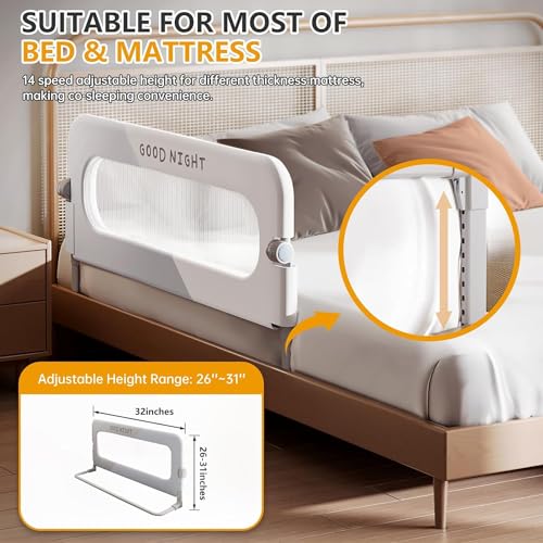 Image of Moppets Bed Rails for Baby Safety /Bed Side Protactor Guard from Falling with Instant Set up, 14 Level Hight Adjustment & Easy to Fold - (1.8 Meter / 6FT) Reinforced U Base - Pack of 1