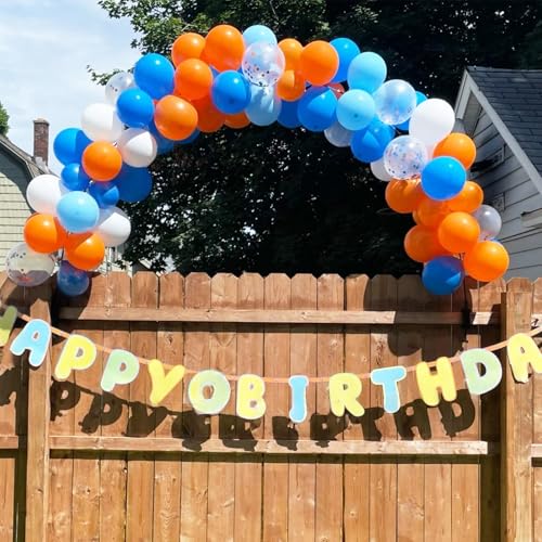 Image of Orange and Blue Balloons, 12 Inch Orange and Dark Light Blue Latex Balloons Party Decorations for Kids Birthday Baby Shower Outer Space Theme Party Decor Supplies