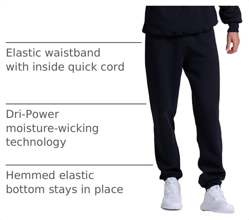 Image of Russell Athletic Men's Dri Power Fleece Elastic Bottom Sweatpants, Relaxed Fit, Moisture Wicking, with or Without Pockets