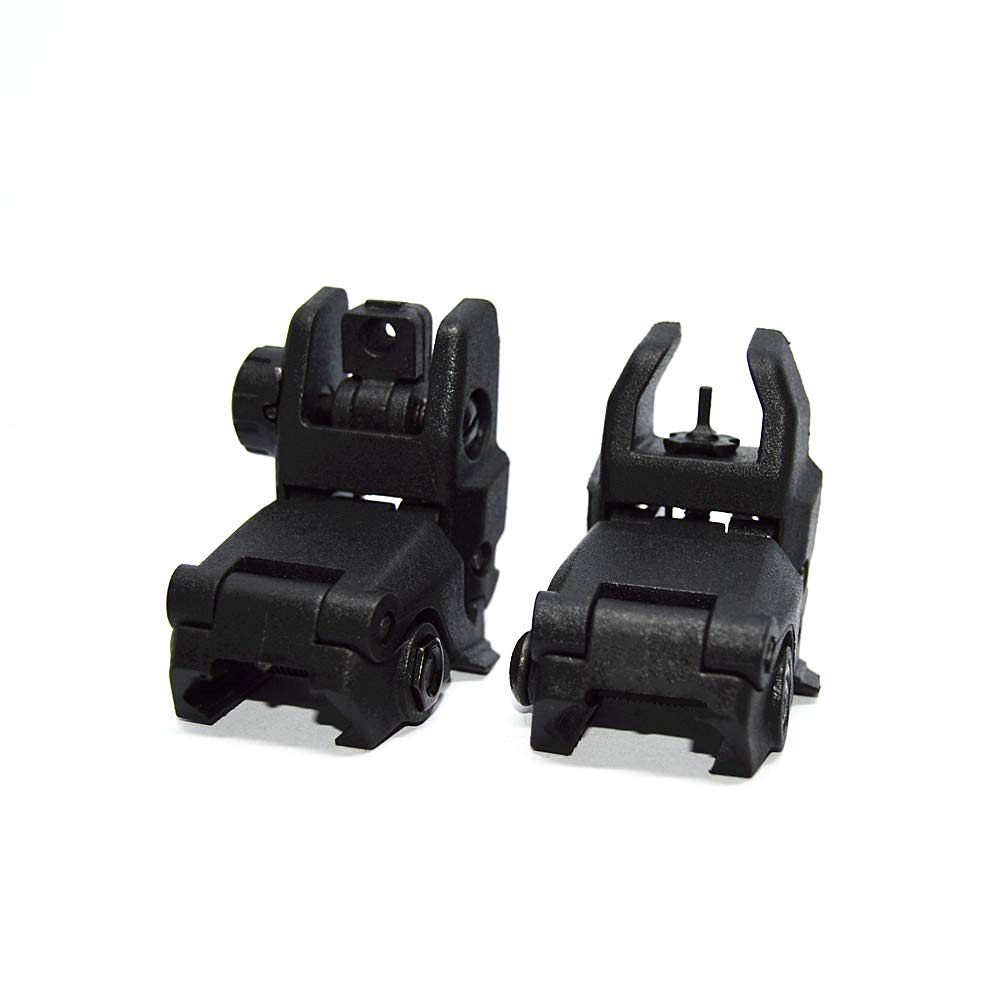 HWZ Newest Model Tactical Polymer Folding Front and Rear Set Flip Up Backup Sights (Black)