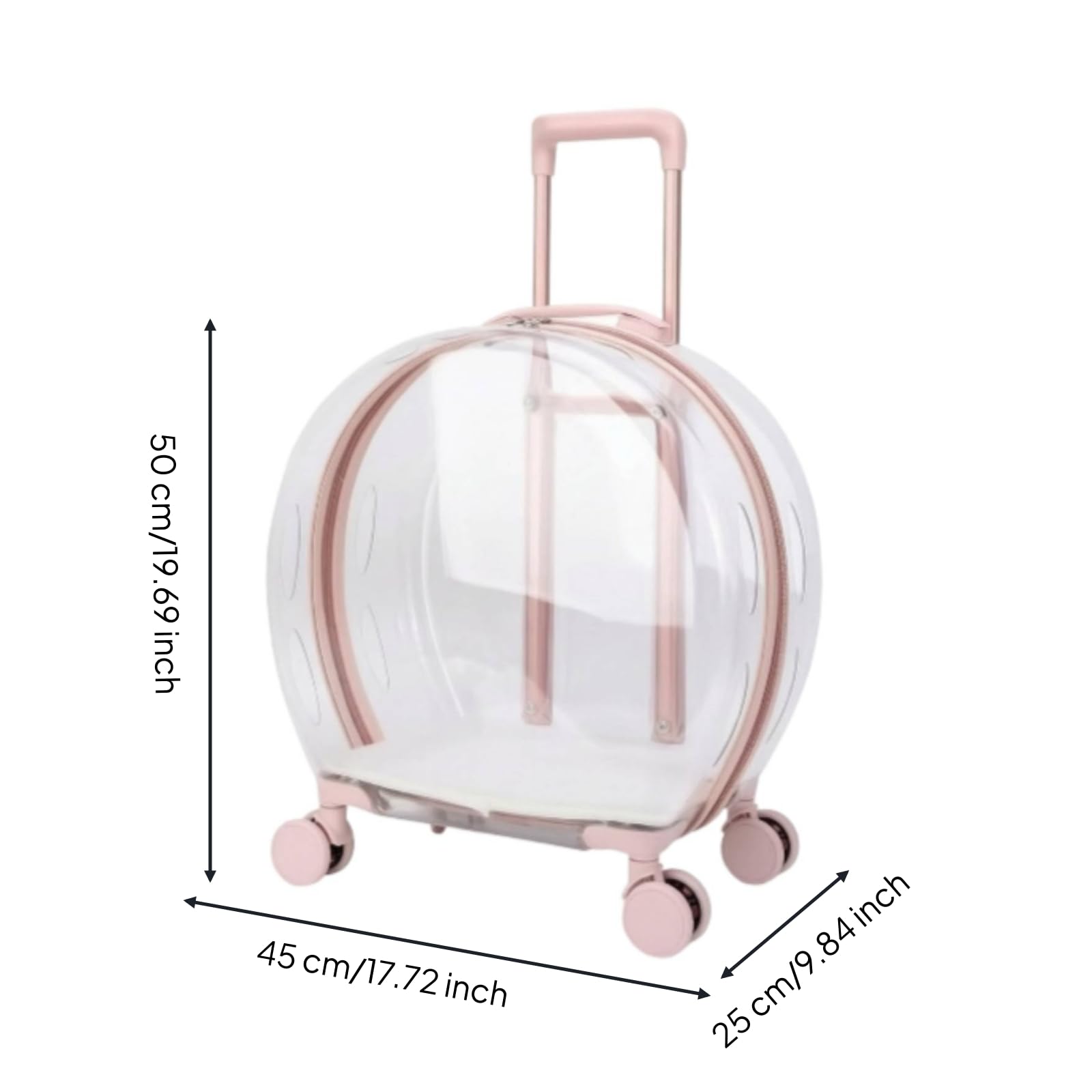 Transportín con Ruedas Rígido Transportín Ligero para Gatos, Rosa, Liso