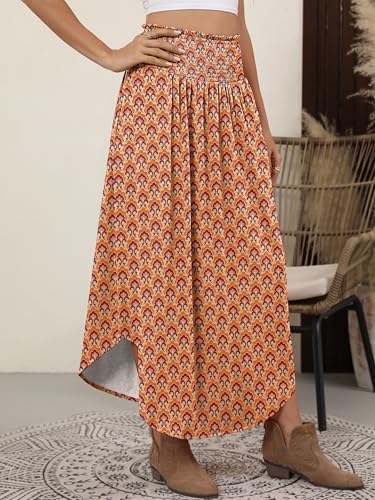 Image of ANRABESS Women's Maxi Skirts Summer Boho Floral High Waisted Flowy Swing Pleated Beach Long Skirt with Pockets