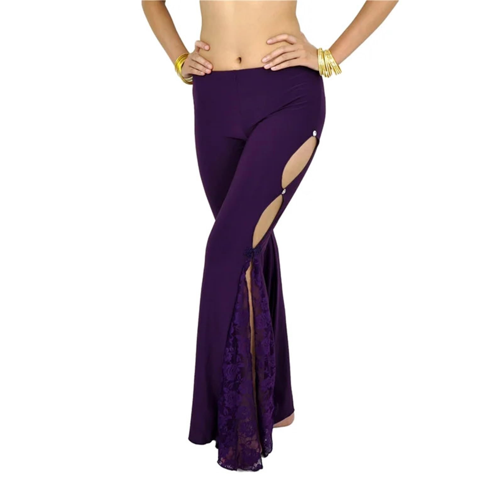 Damen Chiffon Tanzhose Frauen Spitze Floral Ausgestellte Lange Hose Bauchtanz Kleidung Seite Schlitz Design Elastischer Bund Ergänzende Praxis Tragen