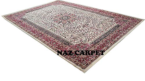 Image of Kashmiri Traditional Woollen Carpet with Advanced 1 Inch Thickness & Classical Look 90x160cm (3x5 Feet) Color Ivory