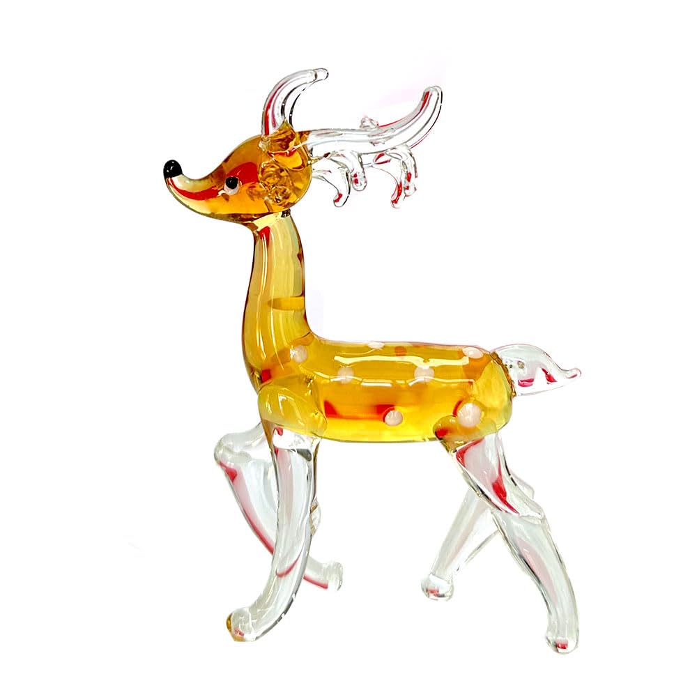 Figura larga de ciervo de cristal con color dorado, en miniatura de vidrio soplado a mano, ciervo, mamífero, animales de vida silvestre, pequeñas figuras decorativas coleccionables, regalos de