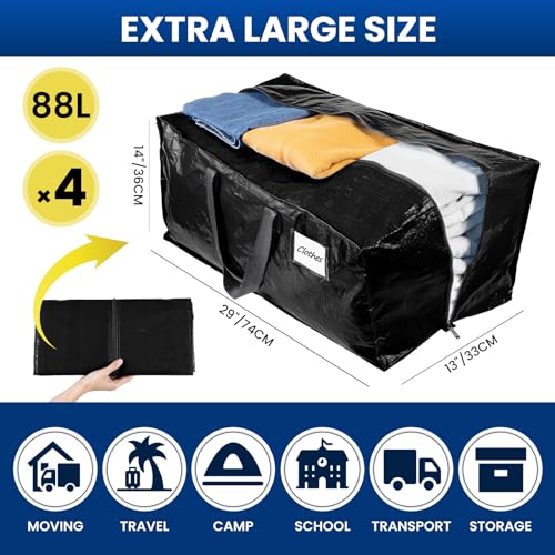 Image of TAILI Heavy Duty Moving Bags, Clothing Storage Bags with Sturdy Zipper and Strong Handles, Black Clothes Storage Bins, Extra Large Tote for Moving Supplies, Better than Boxes (4-Pack)