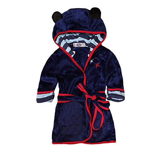 Baby Boys Girls Cartoon Bathrobe Soft Coral Fleece Infant Toddler Muticolored Sleepwear Outfit (Navy Blue, Size 120: 4-5T)
