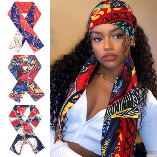 Formery Edge Scarf Black Women Red Silk Edge Scarves Satin Edge Wrap to Lay Edges Natural Hair (Pack of 3)
