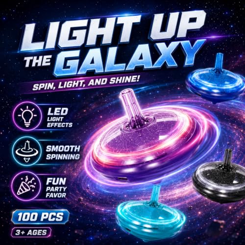 Image of LED Flashing Spinning Tops for Kids, Bulk Party Favors and Classroom Prizes (Galaxy - 100 Piece)