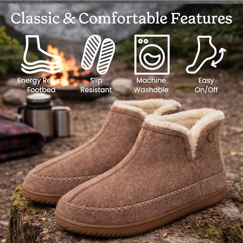 Image of Dearfoams Men's Memory Foam Indoor House Slippers Brixen Ankle Boot House Shoes - Gifts for Men