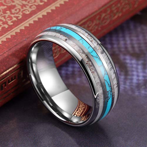 THREE KEYS JEWELRY 6mm 8mm Tungsten Wedding Ring Koa Wood Antler Calaite Inlay Vikings Hunting Band/Customized Ring2