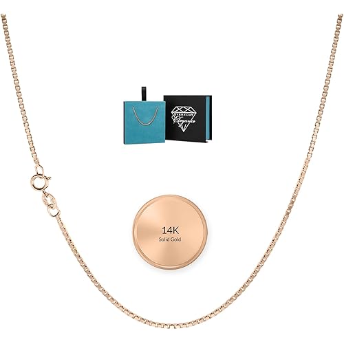 Everyday Elegance Solid 14K White, Yellow or Rose Gold Box Link Chain Necklace for Women Square Box Design| Spring Ring Clasp | 0.6mm or 1.0mm Thickness | 14 16 18 20 22 Inch Lengths With Gift Box