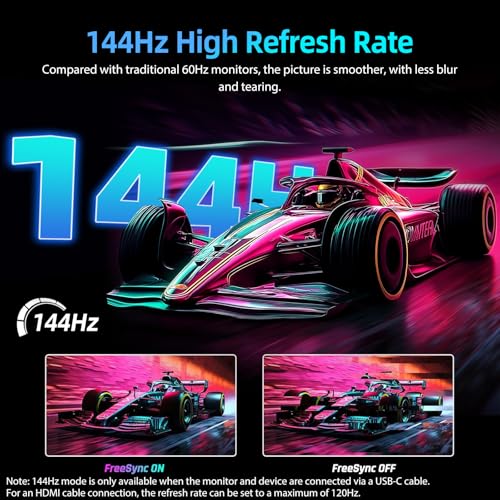 Monitor Portatile 17,3 Pollici 144Hz con Schermo IPS Full HD 1920 * 1080 Mini HDMI 2 USB C per PC Laptop Telefono Cellulare PS4/5 Switch Xbo, Display Mobile Compatibile con VESA - Monitor - Immagine 2