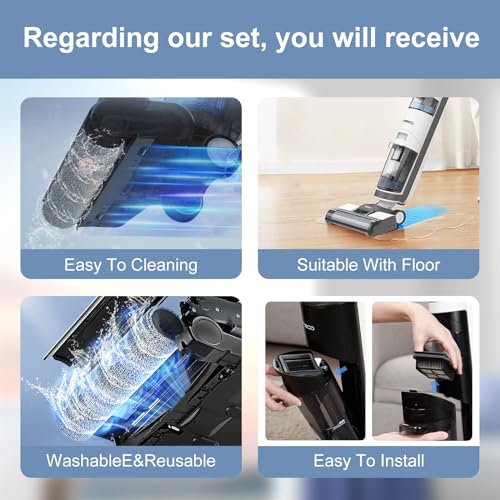 Image of Nukisa Vacuum Mop Parts Compatible with Tineco Roller Brush Replacement, Suitable with ifloor 3 Series, Floor One S3 Series, Ifloor 5 Breeze Cleaner, Set Includes 2 Roller Brushes and 5 Filters Refill