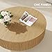 YOUDENOVA 31.5” Round Fluted Coffee Table, Modern Wood Circle Coffee Table, Veneer Handcrafted Relief Tea Table with Sturdy Pedestal for Living Room - Natural