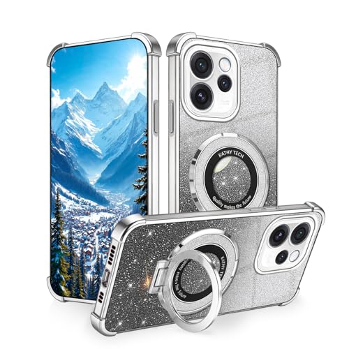 Anlalish Glitter Cover Compatibile con Oppo Reno 15 FS con Anello Supporto, Morbido Silicone TPU Magnetico Protezione Trasparente Custodia per Oppo Reno 15 FS (Argento)