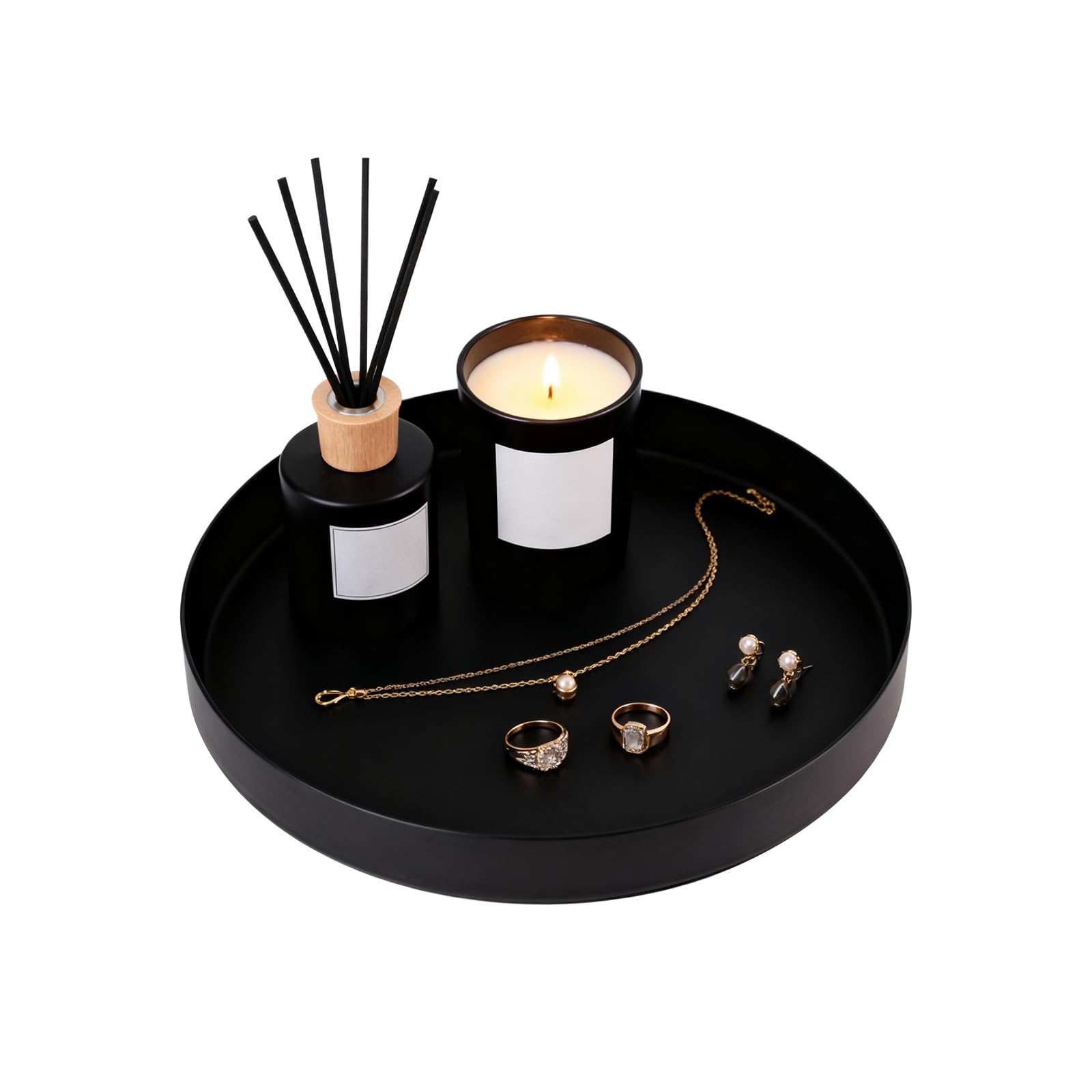 Plateau de service rond noir de table basse 20,3 x 2,5 cm