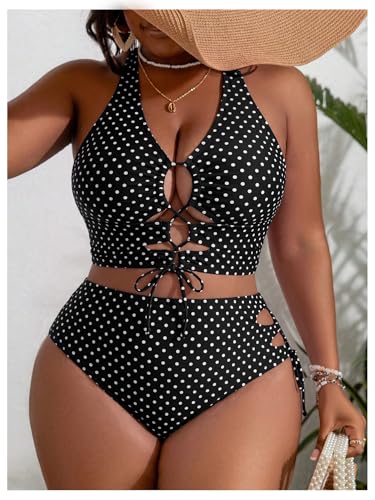 Image of SOLY HUX Women's Plus Size Bikini Set Sexy Swimsuit Lace Up Tummy Control 2 Piece Bathing Suit
