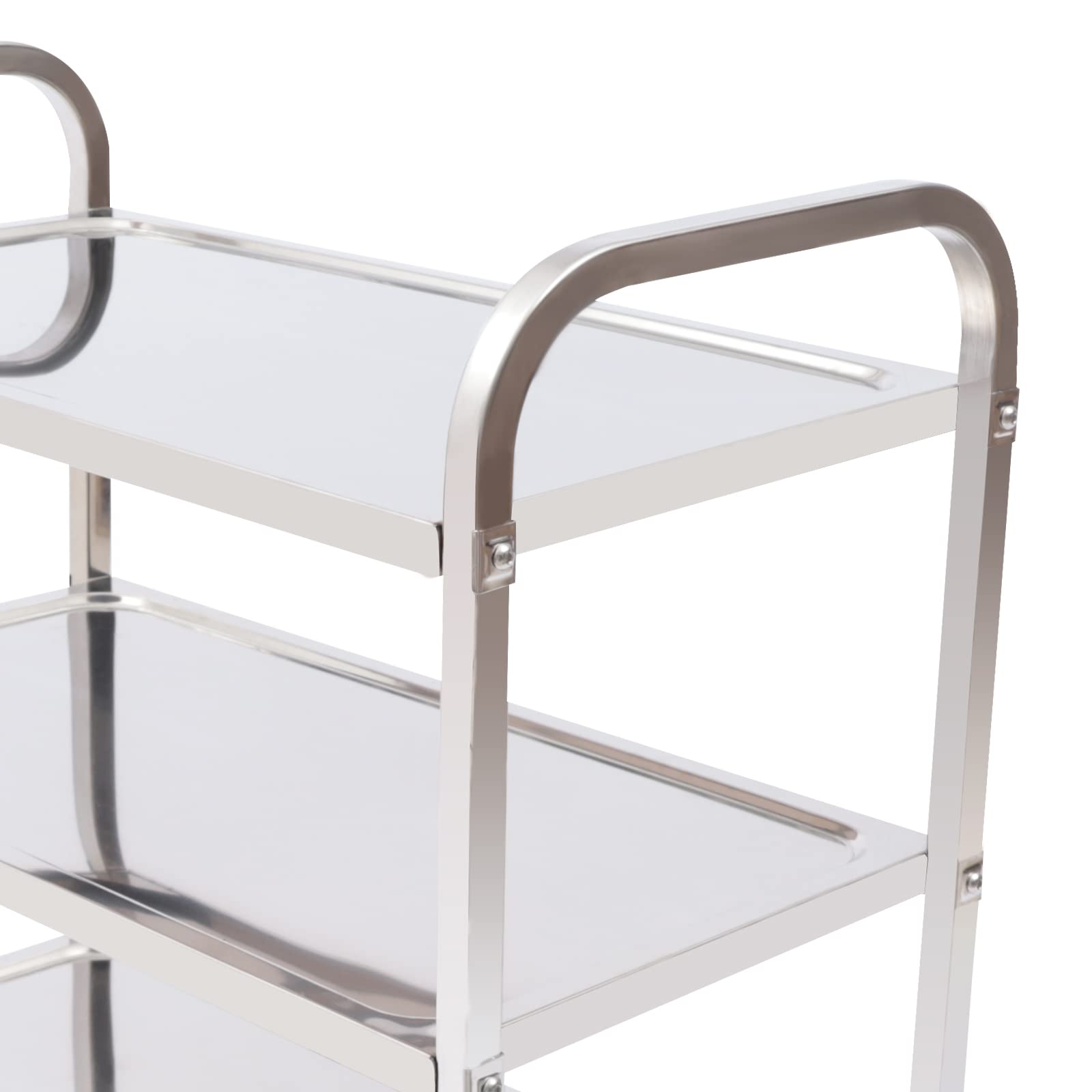 Carro de servicio con ruedas de acero inoxidable, 3 niveles, capacidad de carga de 25 kg, estantería con frenos, ahorra espacio, 33 x 45 x 90 cm, acero inoxidable pulido 201, para cocina