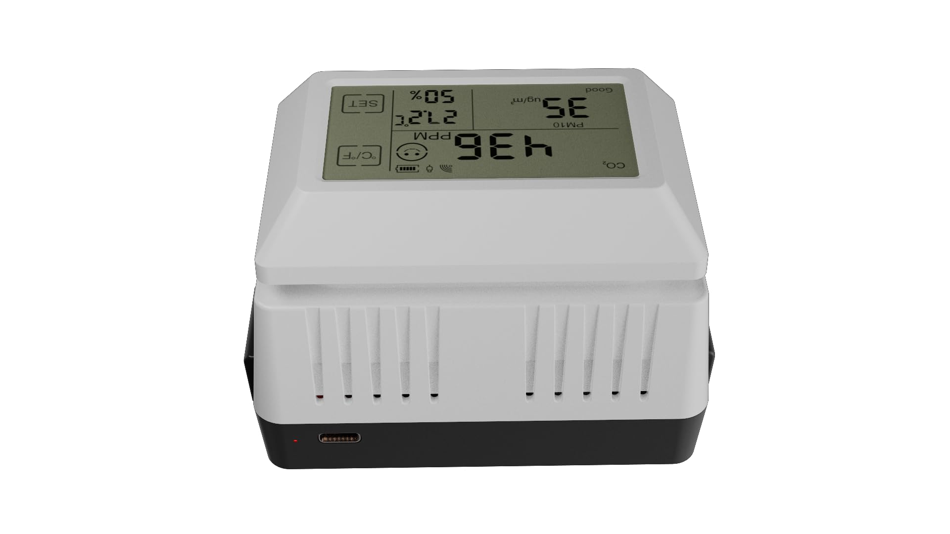 ECOWITT CO2/Monitorowanie jakości powietrza Sensor WH46D, 7 w 1 Domowy CO2(NDIR)/PM1.0/PM2.5/PM4.0/PM10/Temperatura/Wilgotność AQI Sensor z ekranem LCD, miernik stężenia dwutlenku węgla do biura