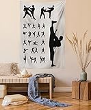 Lunarable Taekwondo Tapestry, Silhouettes of Martial Arts Professional Hobby Activities Print, Fabric Wall Hanging Decor for Bedroom Living Room Dorm, 23' X 28', Grey Yellow