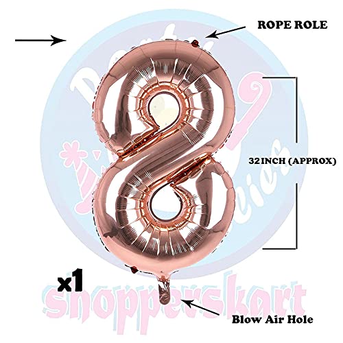 Image of Rosegold 32 Inches 8 Numbers Shape Large Big Foil Helium Balloons For Party Decorations In Happy Birthday Anniversary Office Items Materials Set Pack, Pack Of 1