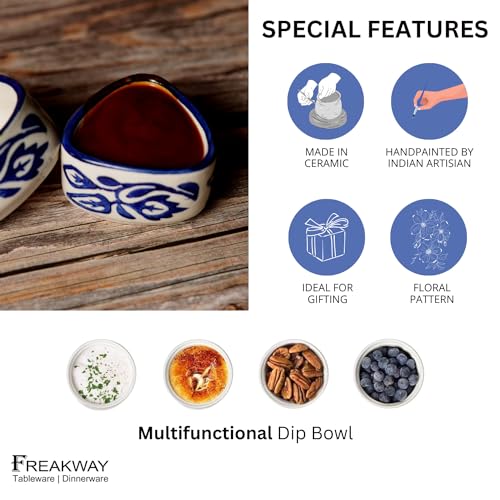 Image of Freakway Hand Painted White Ceramic Dip Bowls | Bowls Set of 2, 40Ml | Bowl for Serving Chutney Bowl /Pickle Bowl /Small (Floral)