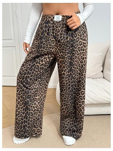 Image of RoseSeek Women's Letter Leopard Print Y2K Straight Elastic Waist Leg Pants