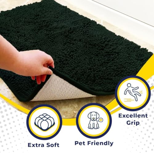 Image of Muddy Mat | Super Water Absorbent Door Mat Indoor, Microfiber Quick Dry Chenille Entryway Rug,Slip Resistant Front Door Mat,Indoor Mats for Entryway,Machine Washable Pet Rug, Hunter Green 24 inch x 120 inch