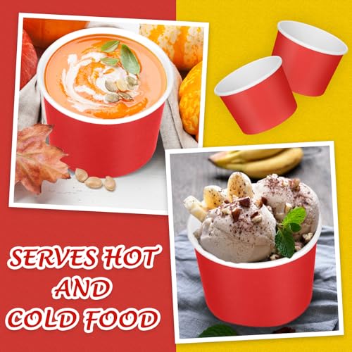 Image of Nuenen 300 Pcs 8 oz Summer Ice Cream Paper Cups Bulk Disposable Dessert Cups Solid Color Paper Dessert Bowls for Snack Sundae Spring Party Favors Ice Cream Bar Supplies (Red)